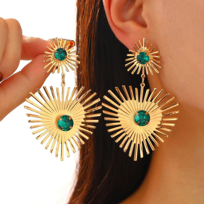 Bohemian Sunflower Heart-shaped Earrings With Rhinestone Exaggerated Personality Love Earrings For Women Valentine's Day Jewelry mamu&land