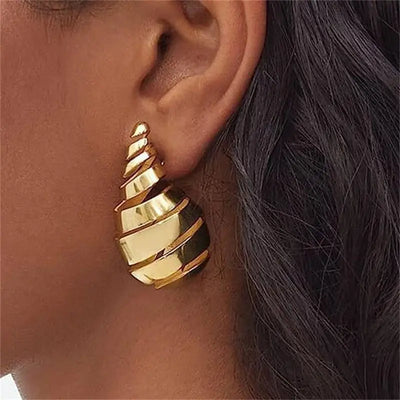 Copper Spiral Hollow Plated 18K Gold Water Drop Earrings mamu&land