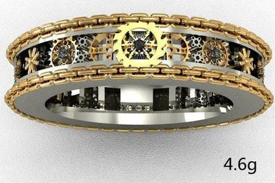 Gears Carved Finger Rings Men Women Antique Silver mamu&land