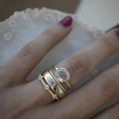 Geometric Gold Combination Round Zirconia Four Piece Set with Zirconia Ring mamu&land