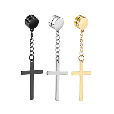 Titanium Steel Iron-absorbing Cross Eardrops Stud Earrings mamu&land